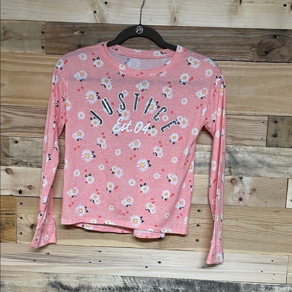 Justice size 10 Pink Floral Lightweight Super Soft Long Sleeve T-Shirt with Logo